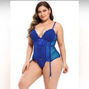 🦋B2G1🦋Floral Lace Mesh Boned Push-Up Corset Bustier Top With G-String & Garters